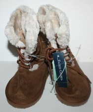 Faded Glory NWT Preschool Girls 9 Brown Faux Suede Boots Fur Trim
