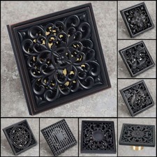 Rejilla de desagüe de ducha de piso cuadrado de latón negro