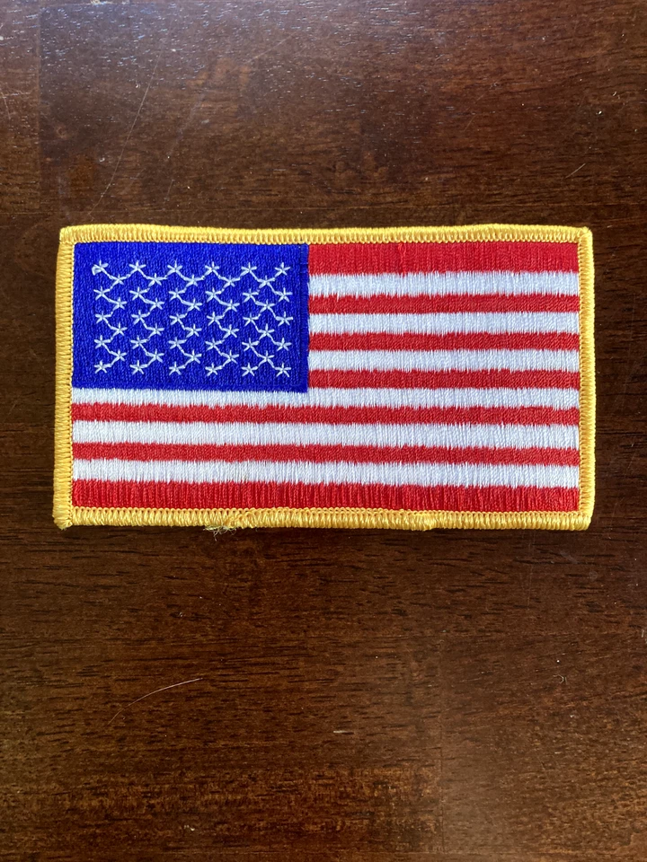 American Flag Patch embroidered Gold Border USA Lot of 2 Patches 4.5 x 2.5 in - Image 3 of 4