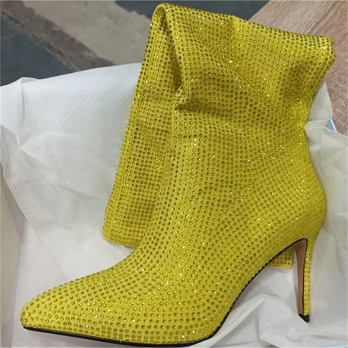 Women Sexy Shiny Rhinestone Knee High Boots Pointed Toe High Heels Stiletto Pump - Bild 23 von 36