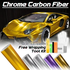 Chrome 3D 4D Carbon Fiber Car Vinyl Wrap Sheet Film Sticker Decal Bubble Free