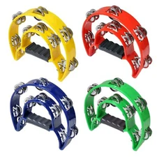 Double Row Tambourine Half-Moon Musical Tambourine Hand Held for Kids Adults ...
