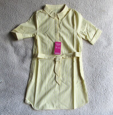 Mädchen gelb & weiß Gingham Schulkleid vorne oder hinten zum Binden 6-7 Jahre brandneu WL