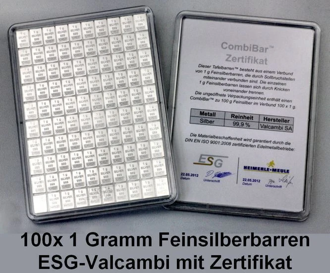 100x 1 GRAMM SILBERBARREN - Silbertafel ESG Valcambi 100g Silber Münze Barren!!! - Bild 2 von 4