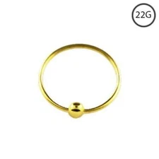 10KT Solid Yellow Gold Nose Ring Hoop Earring Ball 5/16" - 8mm 22 Gauge 22G