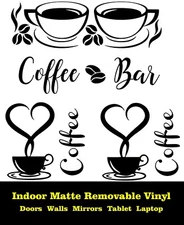 Coffee Bar 4 Pack Indoor Black Removable Vinyl Decals Walls Mirror Door Cabinets