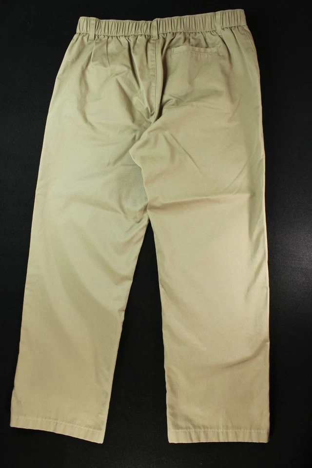 PANTALONES LANDS END Talla 14 Mujer tiro medio caqui sarga recta chino cintura elástica Foto 3 de 4