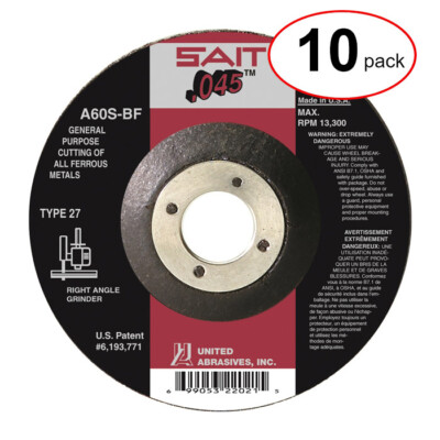 Sait 22053 7'' x .045'' x 7/8'' A60S Metal Cut-Off Wheel (10Pack)