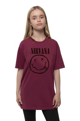 Nirvana Kids T Shirt Grau Smile Band Logo Nue offiziell Maroon Rot Ages 3-14 yrs