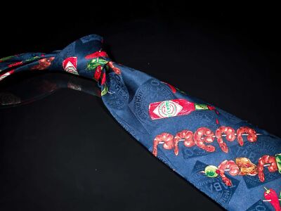 Tabasco Sauce 100% Silk Tie Navy Multicolor Kabab Motif Mens Silk Necktie USA