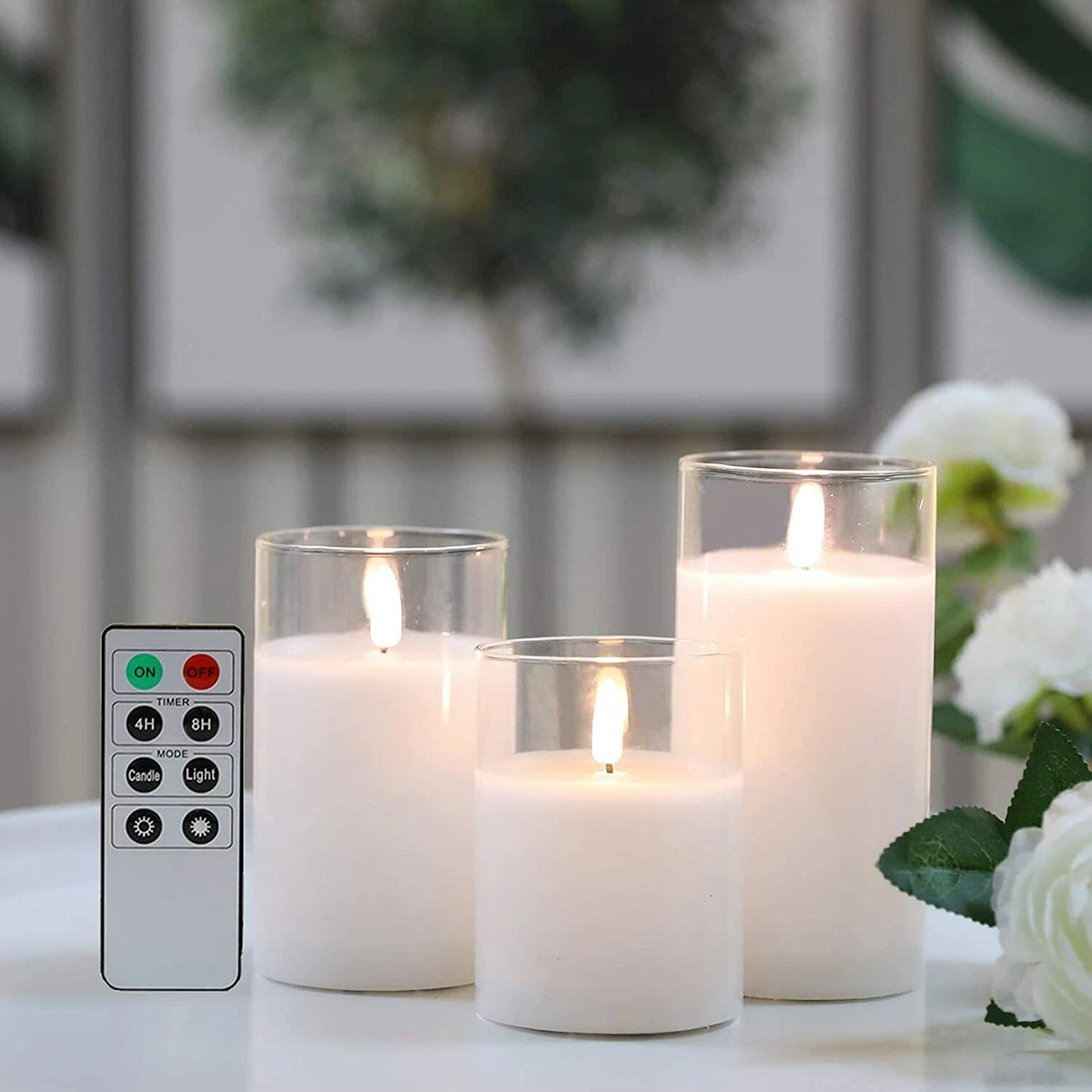 JHY DESIGN Set of 3 Glass Wax Flameless Candles 3D Effect LED Pls Read Condition