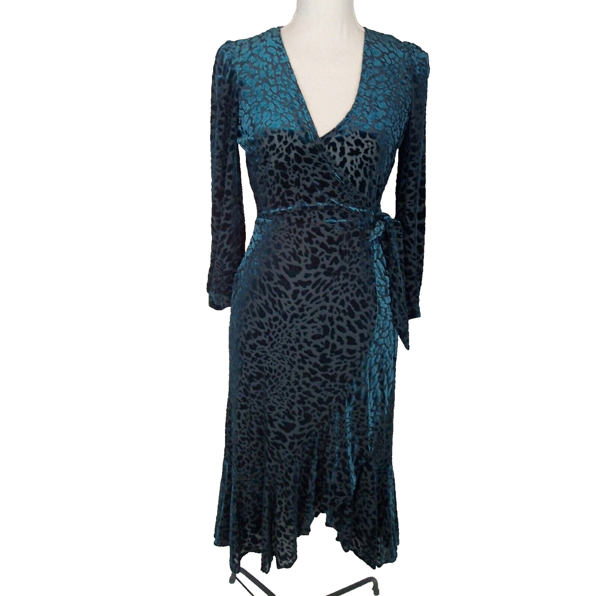Calvin Klein Burnout Velvet Animal-Print Wrap Dress
