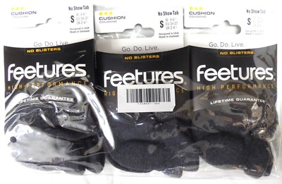 3 Pairs Feetures High Performance Socks Cushion No Show Tab Small