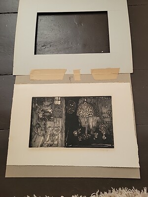 ''Ode To A Green Lamp'' Charcoal Drawing Home Dark Art Vtg 1960s? Original?