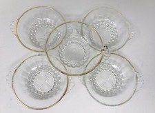 5 Vintage Clear Handled Berry Dessert Bowls Gold Trim 4.25” Made In France Flaw