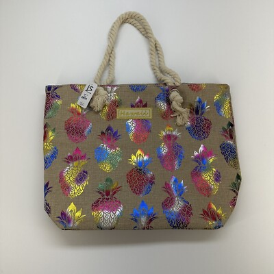 Island Sense Hawaii carry Bag Pockets Rope Strap Pineapple Colorful 