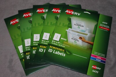 5 Avery 6470 10 Removable ID Labels Set Laser Inkjet White 50 Total Labels NEW