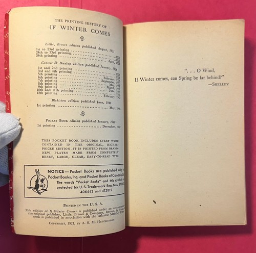 Vintage Paperback / IF WINTER COMES, Hutchinson / Movie Ed. / (Pocket, 1947) - Picture 3 of 8