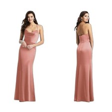 Dessy Collection 3056 Cowl-Neck Slip Dress with Criss-Cross Back Desert Rose 0 R