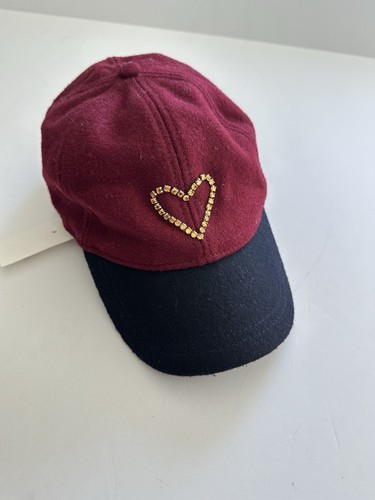 New Crewcuts Girls' L/XL Baseball Hat Heart B2851 Navy Burgundy By J Crew Wool - Picture 3 of 11