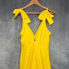 Boohoo Women's UK12 Medium Yellow Tie Shoulder Plunge V Neck Maxi Dress Occasion