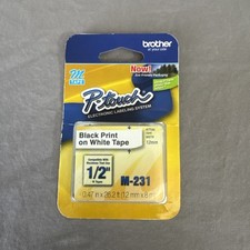 Brother P-Touch Labeling Tape M-231 Black Print on White Tape 1/2" NEW