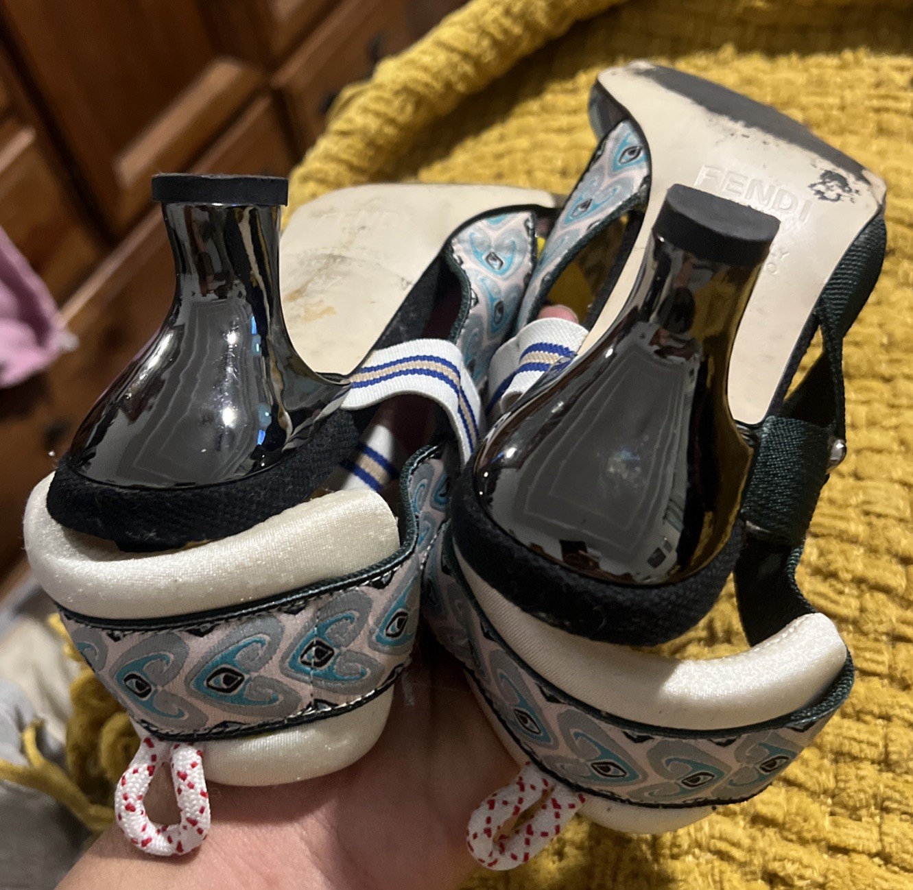 Fendi Multicolor Fabric and Vinyl Colibri Slingback Pumps Size 37