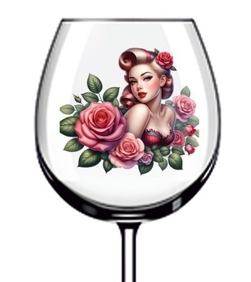 12x Pin Up Girl Rose Vinyl Aufkleber Abziehbild Becher Weinglas Flasche Laptop Auto