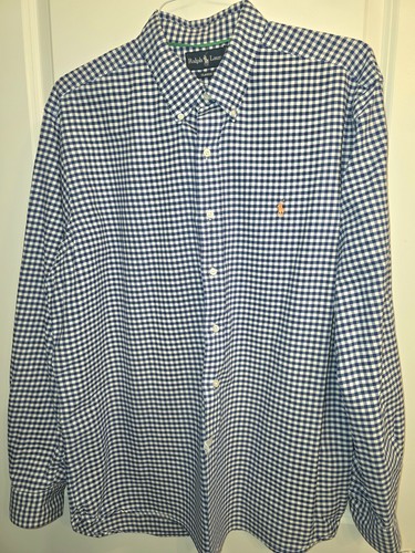 Ralph Lauren Gingham Hemd Classic Fit Button Down Langarm Blau XL