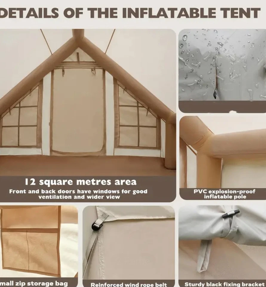 Aufblasbares Zelt mit Pumpe für 10-12 Personen 12qm Campingzelt Familienzelt - Bild 3 von 3