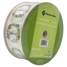 Member's Mark Premium Wired Ribbon 50 Yards 2.5 in Width, Welcome Floral Wreath