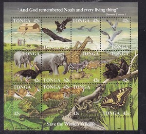 TONGA^^^1987  RARER  sc# 650 x12  MNH in   BLOCK  ( WILDLIFE)  hcv  @ rum620tonn
