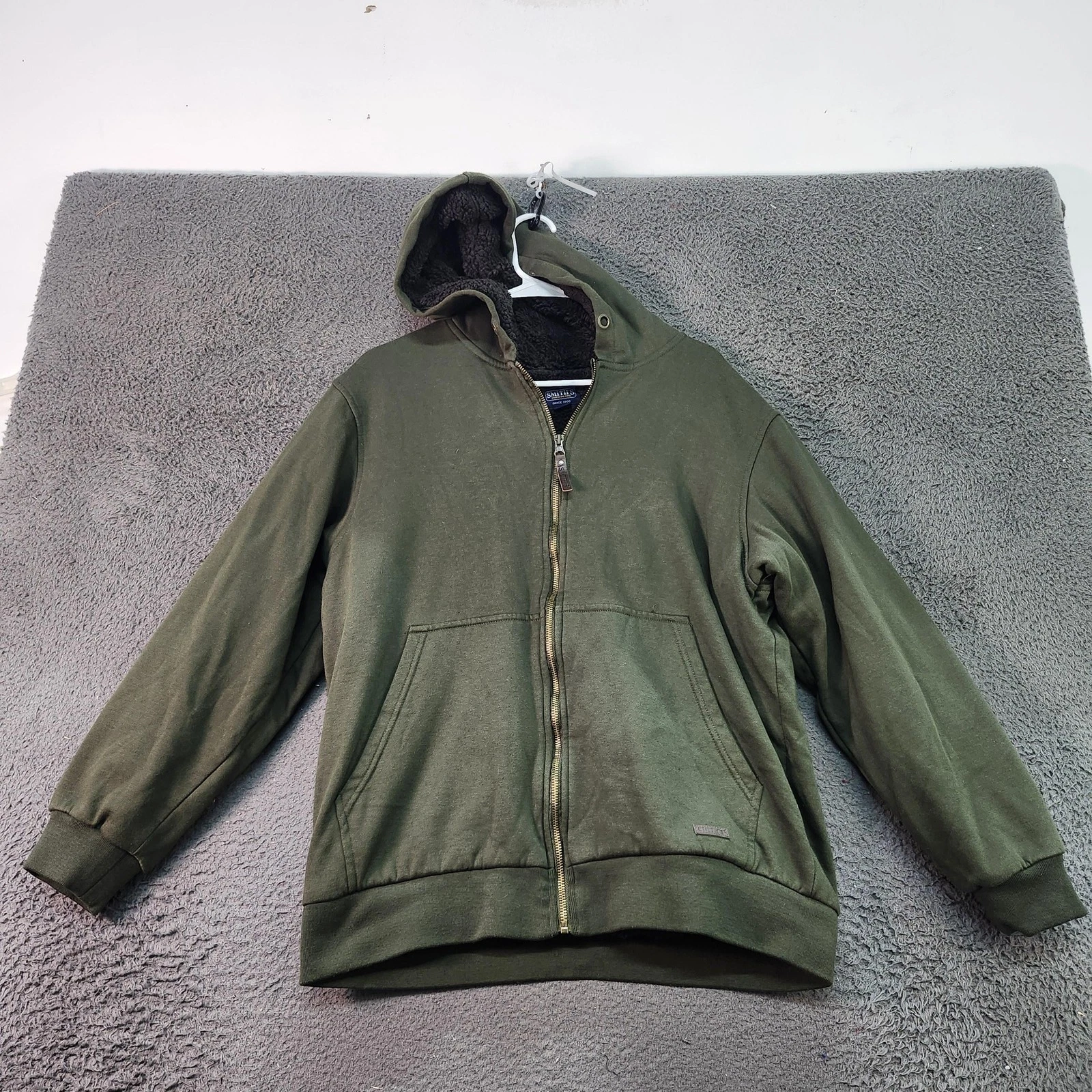 Smith's Workwear Hoodie Mens Large Green Full Zip Sherpa Lined Fleece Jacket