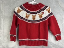 Fair Isle Cotton Knit Sweater Reindeer Rudolph Child Size 90 2T Christmas Red