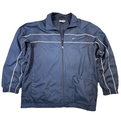 Nike Jacket Mens 2XL Blue Full Zip Track Piping Swoosh Logo Adjustable