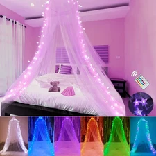 Bed Canopy with LED Star Lights, Princess Canopy Bed Curtain with 18 Colors C...