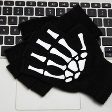 Skeleton Skull Gloves Half Finger Punk Gothic Halloween Costume Gloves
