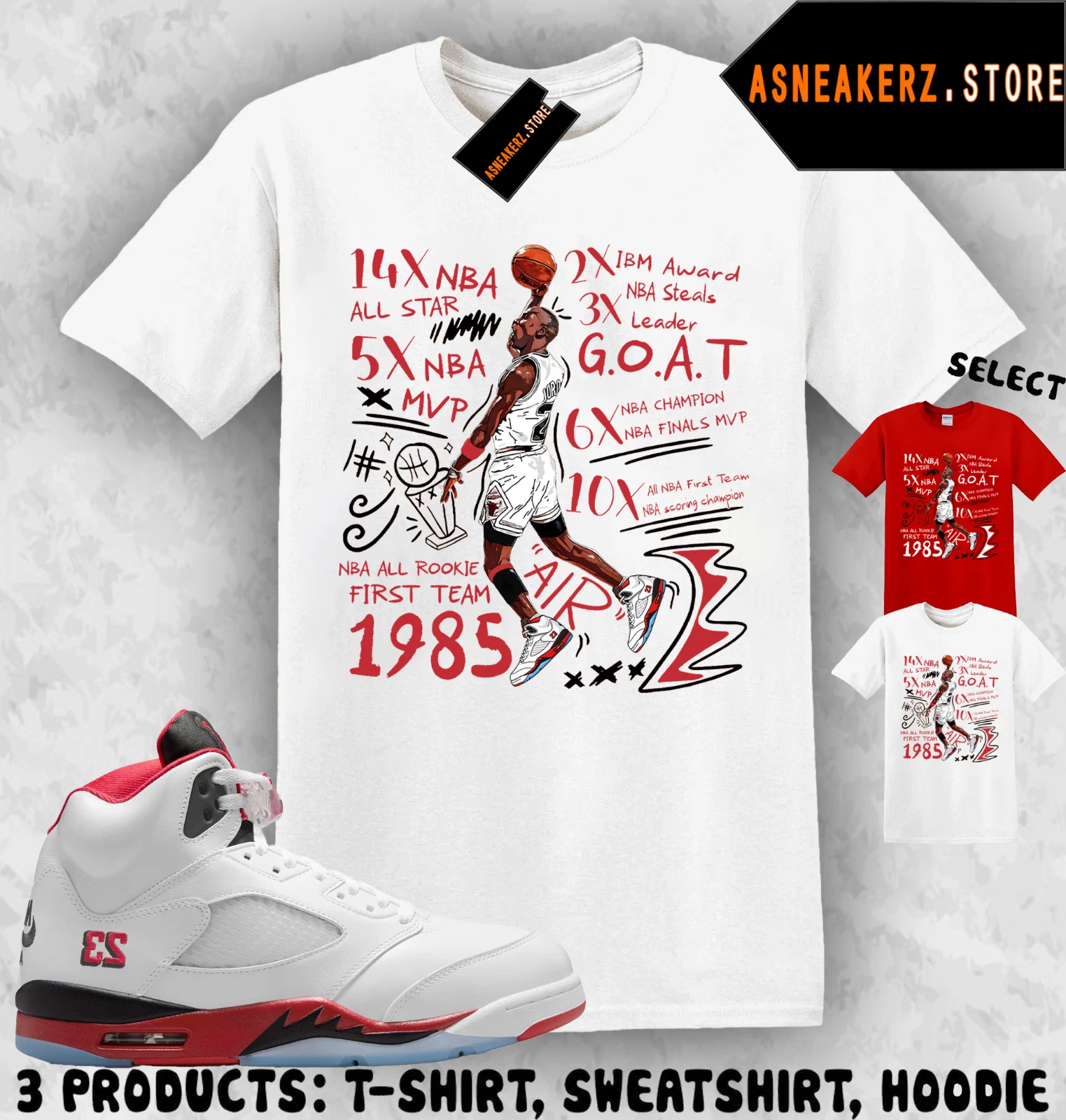 Tee Shirt Matching 5 OG Fire Red 2025 To Match Sneaker MJ 23 Accolades T-Shirt