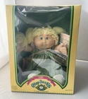 Vintage 1985 Cabbage Patch Kids Doll Blonde Pigtails Green Dress w/ Box & Papers