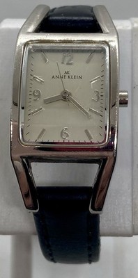ANNE KLEIN Ladies Watch New  Battery Black Leather Keeps Good Time Fits To 6-1/2