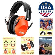 27.4 dB Adjustable Noise Cancelling Earmuffs in Bright Orange for Kids  Adults