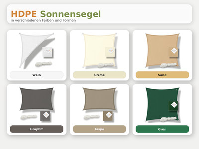 HDPE Sonnensegel Schattensegel Sonnenschutz UV-Schutz Farbe Form Größe wählbar