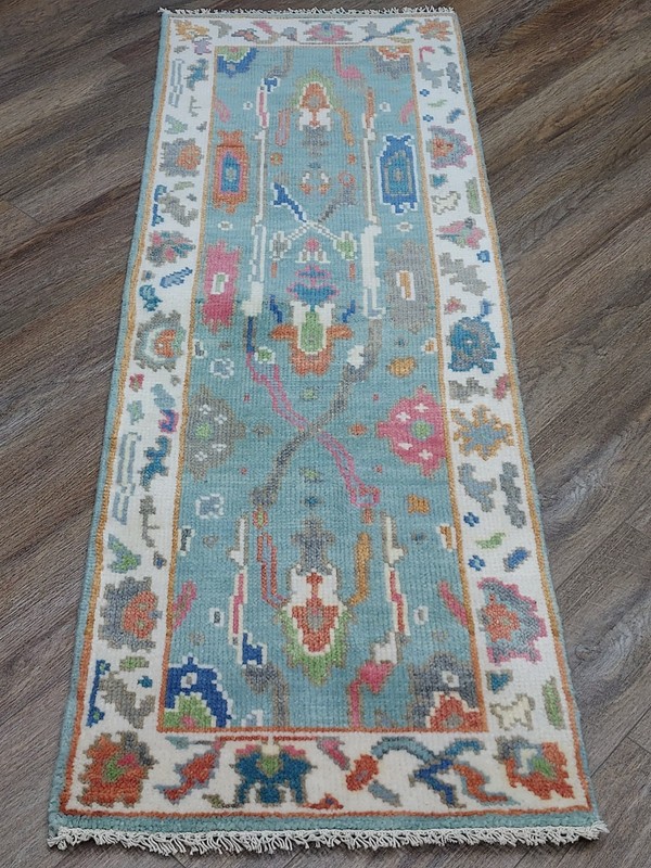 Bohemian Oushak Turkish Rug ,Oushak Turkish Hand Made Contemporary Rug, 2x6 Ft