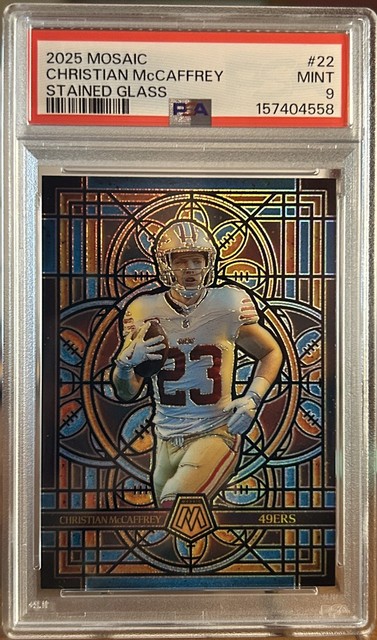 2025 Panini Mosaic CHRISTIAN McCAFFREY 49ers Stained Glass SSP (PSA 9)