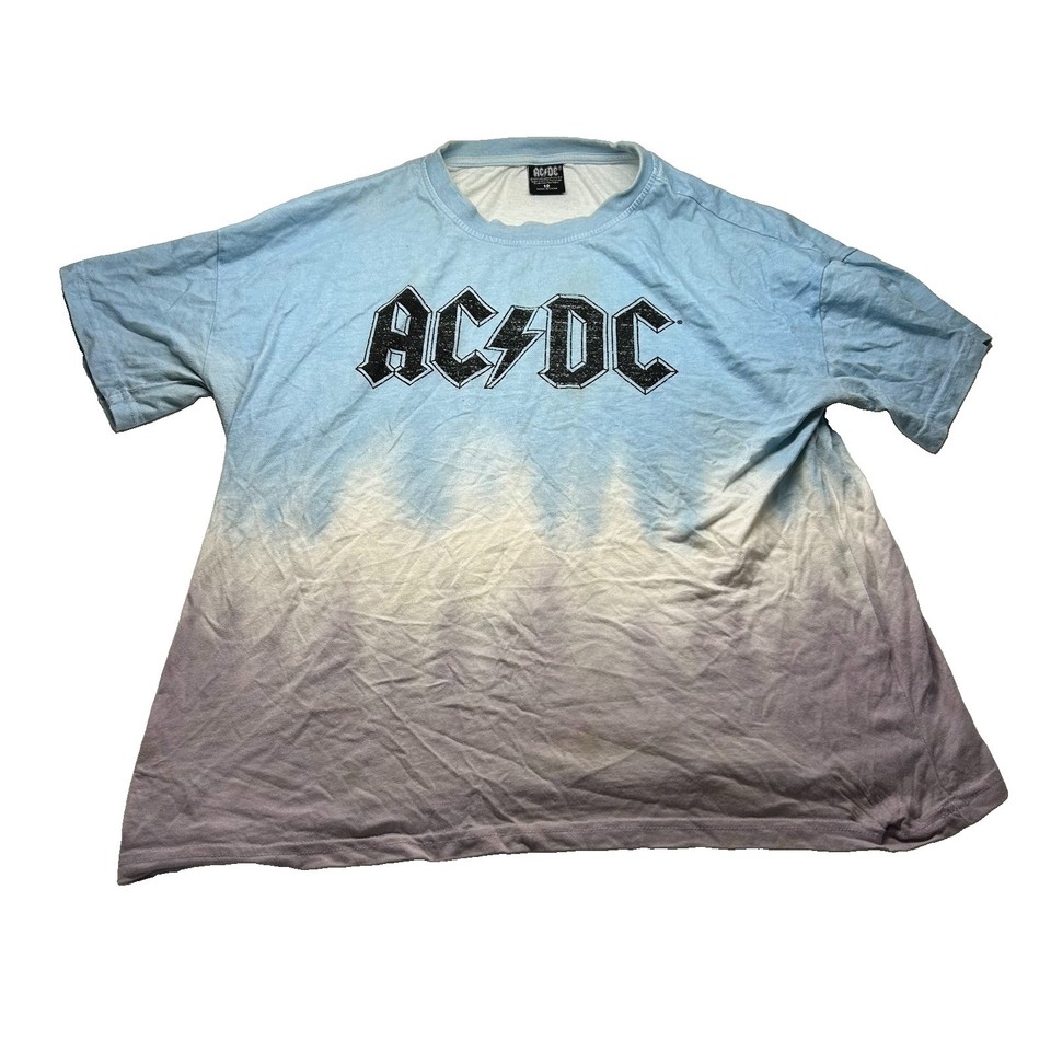 AC/DC Blue Purple Ombre Tie-Dye Graphic T-Shirt Womens Size 12 Rock Band Top
