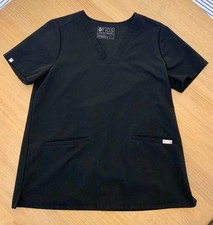 FIGS Technical Collection Scrub Top Womens Large Black V Neck Medical Workwear