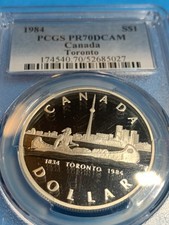 1984 PCGS PF70 UCAM CANADA SILVER DOLLAR TORONTO 1834-1984 S$1 PR 70 ULTRA CAMEO