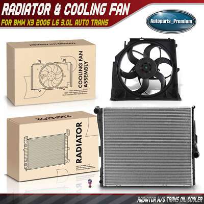 Radiator & Cooling Fan w/ Shroud Assembly Kit for BMW X3 2006 L6 3.0L Auto Trans
