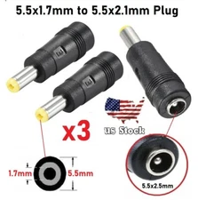 x3 Copper DC Power Connector 5.5mmx2.1mm Female to 5.5mmx1.7mm Male Adapter (E)