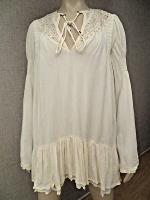 Free People Women's Sz S M Mini Dress Cream Lace Embroidery Boho Sexy Glam  Swing | eBay
